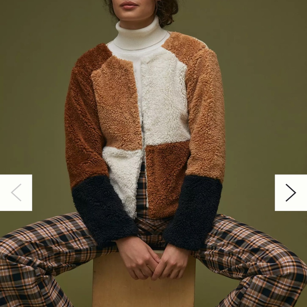 Anthropologie colorblocked Faux Fur jacket size medium New